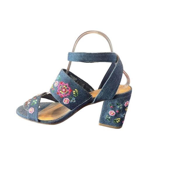 Impo Varick demin floral embroidered strappy chunky heels 7M - Picture 1 of 7